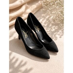 VTG L’Amore Black Suede Heels 8.5 Pointed Toe Classic Chic Vintage Pumps